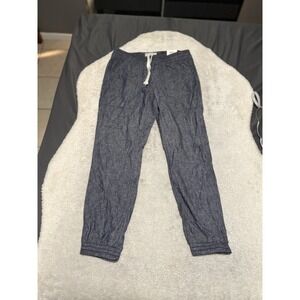 Sun + Stone Men's Basic Navy Blue Linen Cotton Jogger Pants  Size Medium